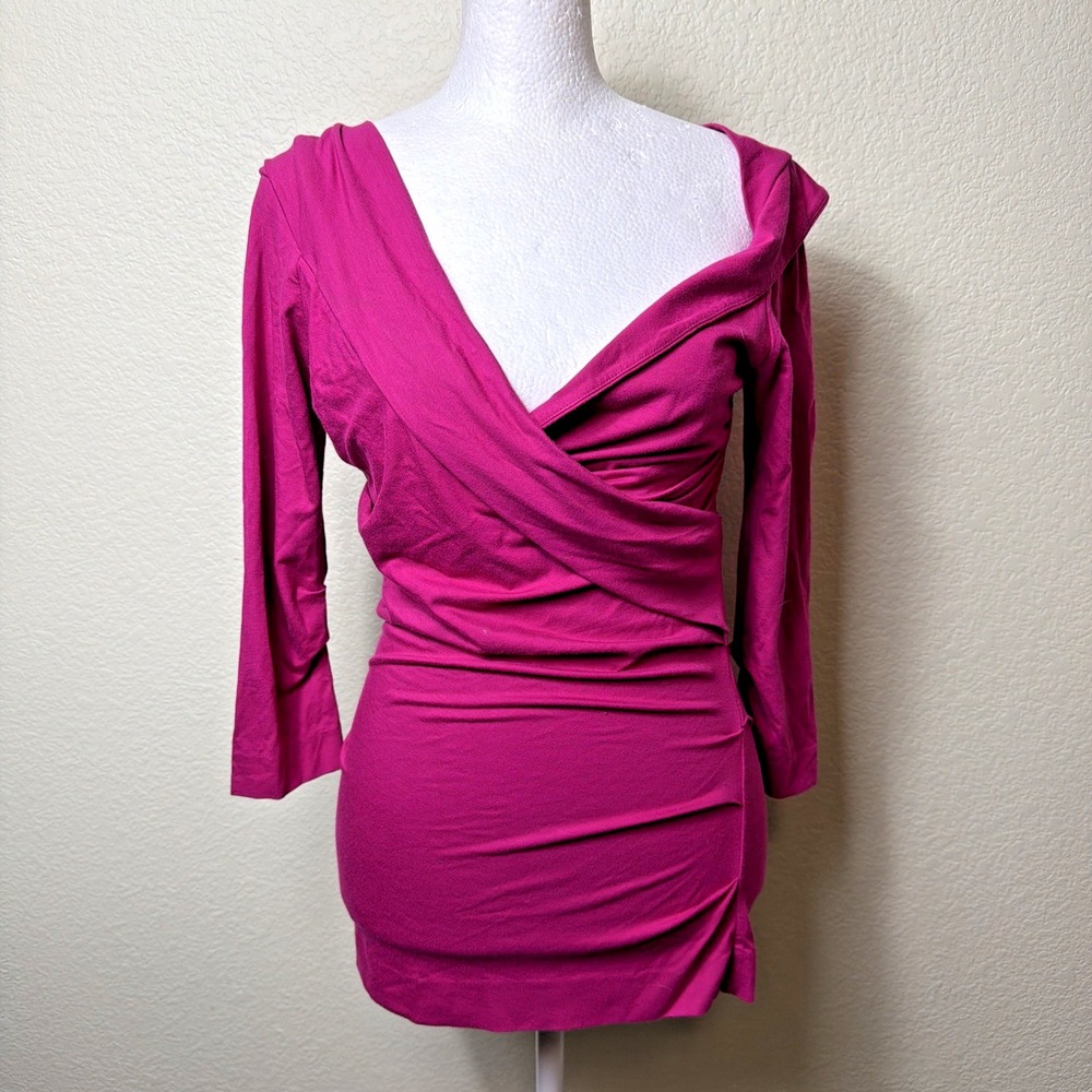 Diane von Furstenberg Top Womens Small Fuchsia Magenta Asymmetric Faux Wrap V